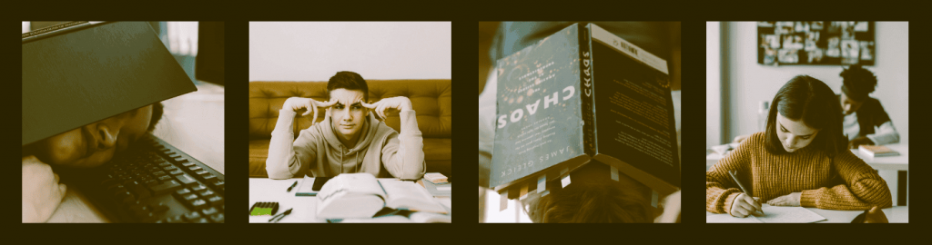 4 photos montrent des élèves en difficultés : dys, porteurs de troubles, découragés et en parte de confiance